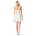 Grace Karin Strapless Sweetheart Golden Appliqued vestido de cóctel de tul con cuentas de color blanco GK000138-1